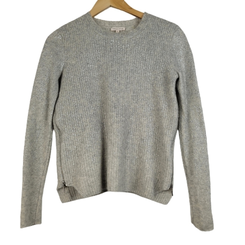 Rebecca Taylor silver lamb wool cashmere side zips knit sweater